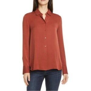 Vince Women's Slim Fitted Silk Blouse in Spice Button-Up